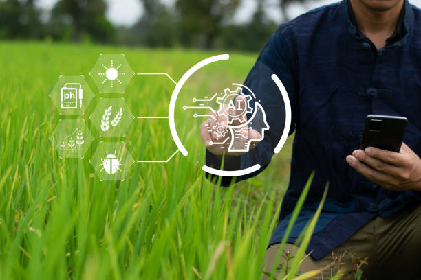 AI in agriculture with farmer and digital overlay